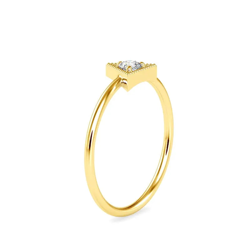 Geometric Triangle 14k Solid Gold Ring, Round Diamond Ring, Lab Grown Diamond - Minimal Jewelry