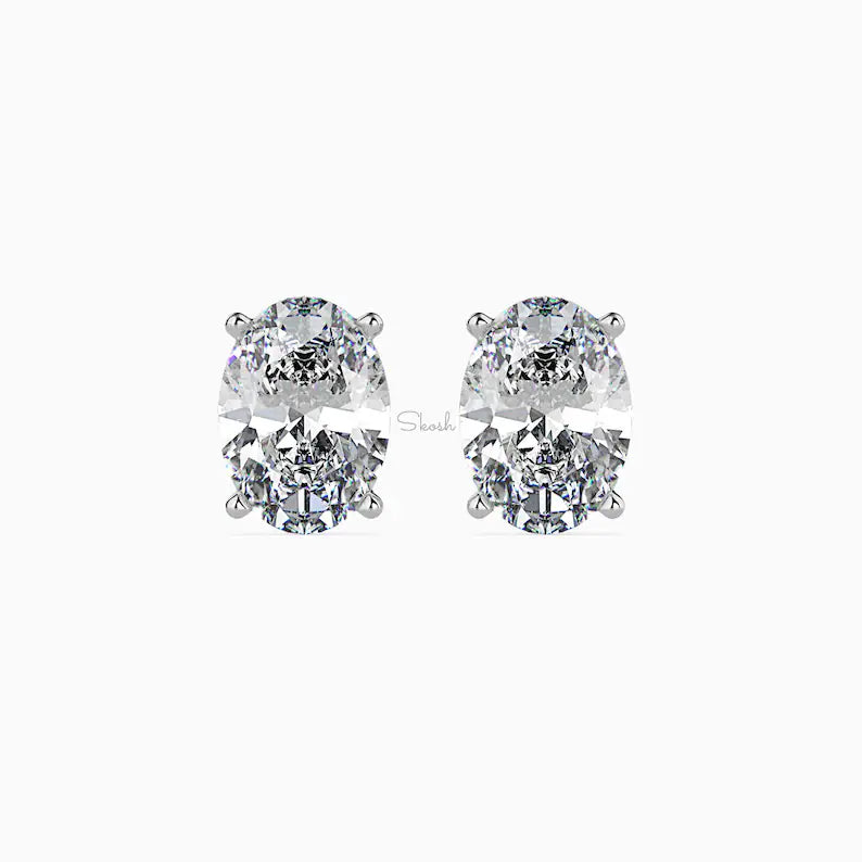 1 - 6 Carats Oval Cut Lab Grown Diamond Solitaire Stud Earrings