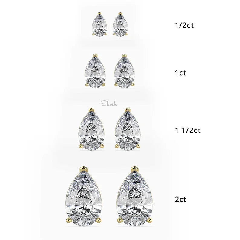 1 Ct to 6 Carats Diamond Pear Cut Shape Lab Grown Diamond Solitaire Stud Earrings
