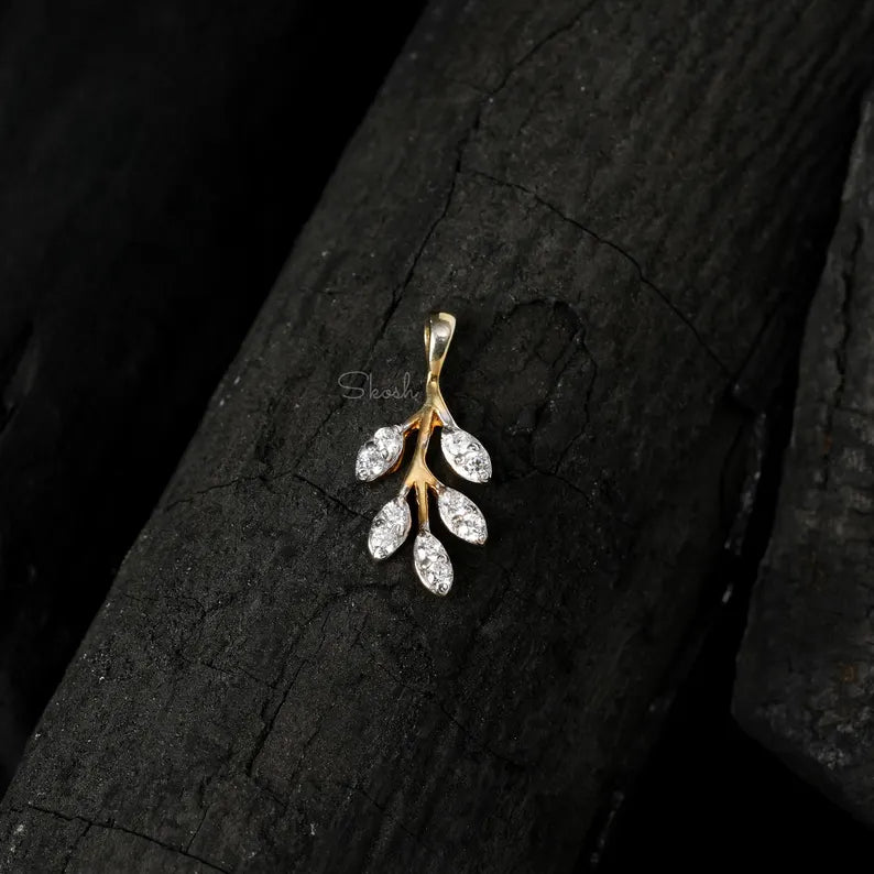Leaf Diamond Charm Pendant