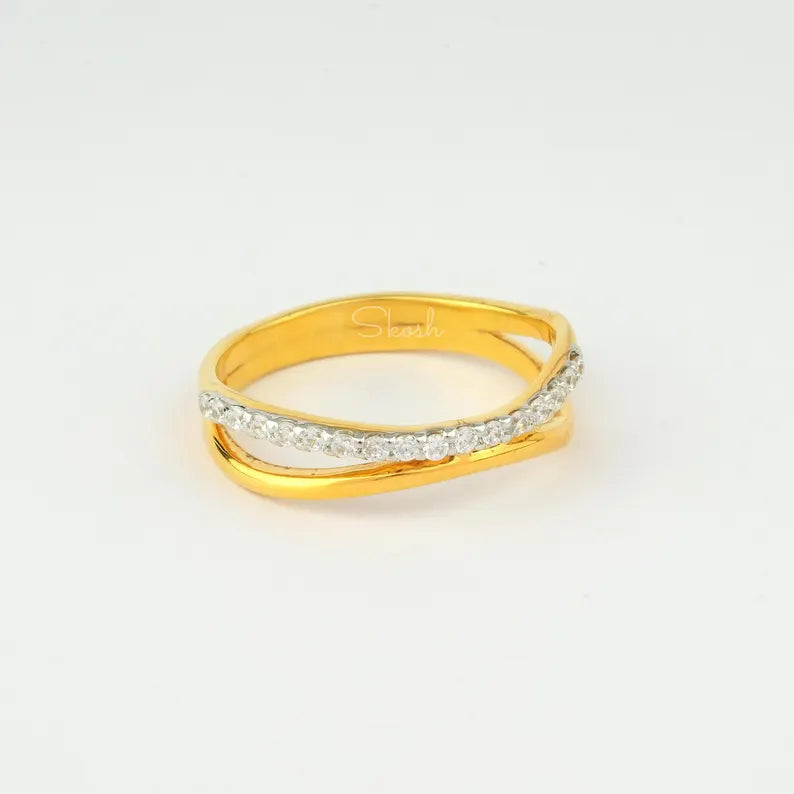 Two Layer Minimal Stacking Lab Grown Diamond Ring, Promise Ring, 14k Solid Gold Everyday Wear Jewelry