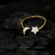 Star Moon Lab Grown Statement Diamond Ring, Celestial Stacking Ring, 14k Solid Gold Jewelry - Gift for Her