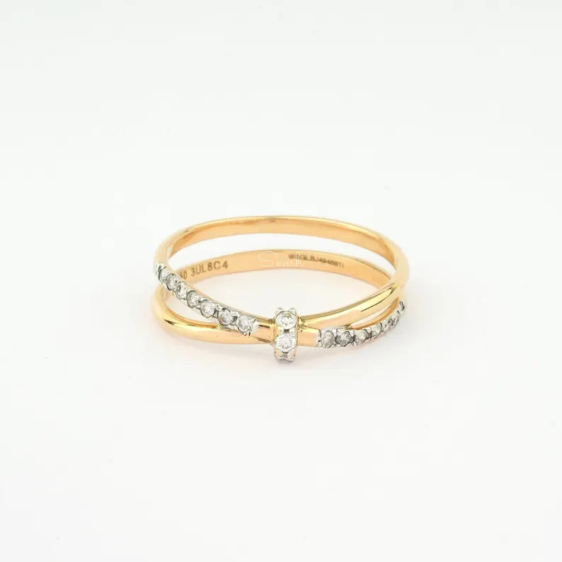 criss Cross Minimal Stacking Lab Grown Diamond Ring, 14k Solid Gold Jewelry, Stacking Wedding Band