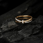 criss Cross Minimal Stacking Lab Grown Diamond Ring, 14k Solid Gold Jewelry, Stacking Wedding Band