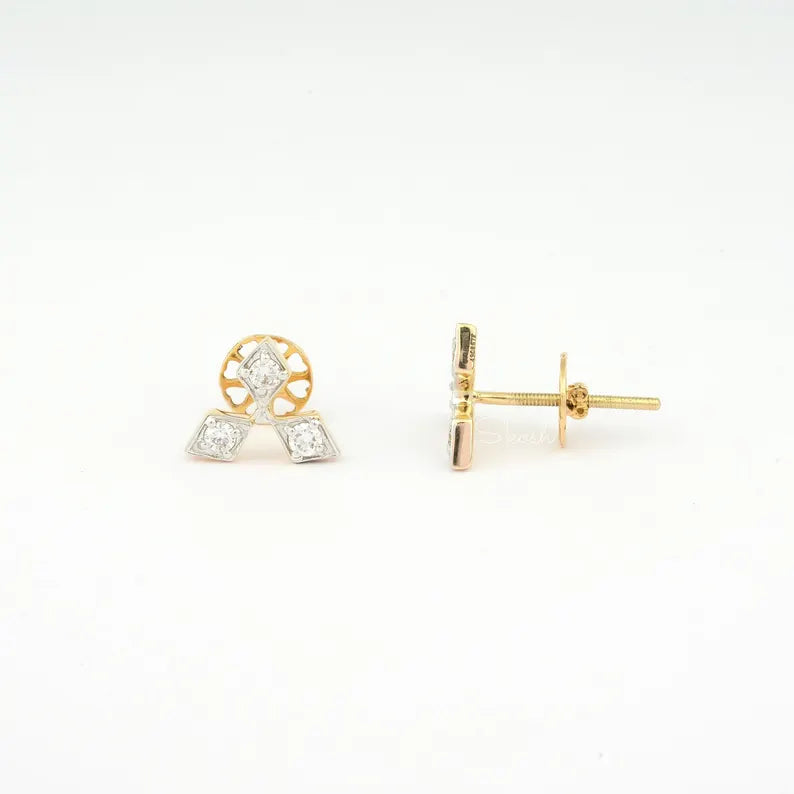 Delicate Lab Grown Diamond Stud Earrings, Floral Diamond Studs, 14k Solid Gold Minimal Jewelry, Gift for Birthday