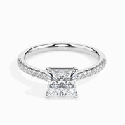 Lab Grown Diamond Solitaire Ring, IGI Certified 1.50 TCW Princess Cut Pave Wedding Ring, E/VVS2 0.50 - 4 CTW Diamond, Engagement Ring