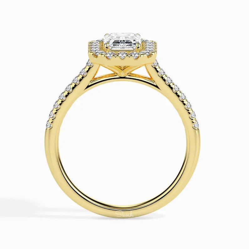 Lab Grown Diamond 1.50 CTW Emerald Cut Engagement Halo Ring, Solitaire Ring, IGI Certified 0.5 - 4 CTW Diamond, 14k Gold Jewelry