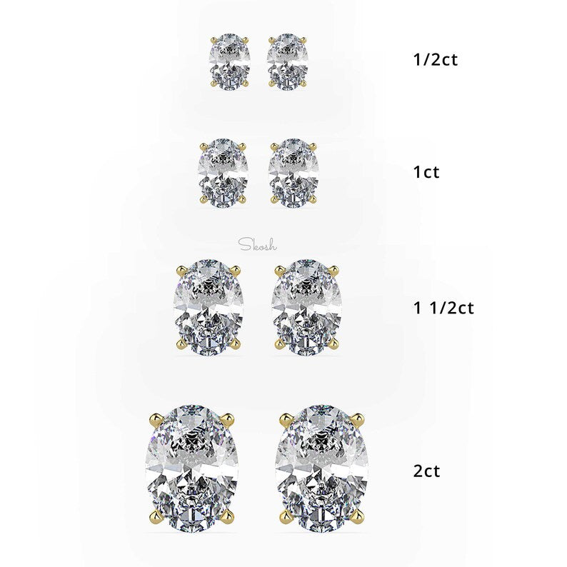 1 - 6 Carats Oval Cut Lab Grown Diamond Solitaire Stud Earrings