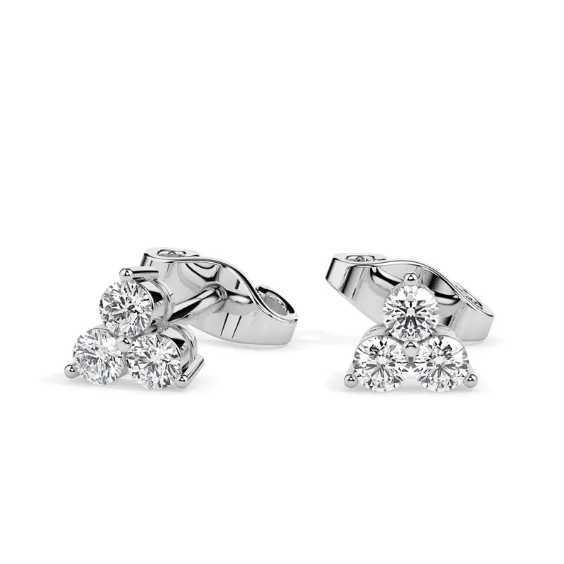 0.44 TCW Round Cut Lab Grown Diamond Three Stone Stud Earrings