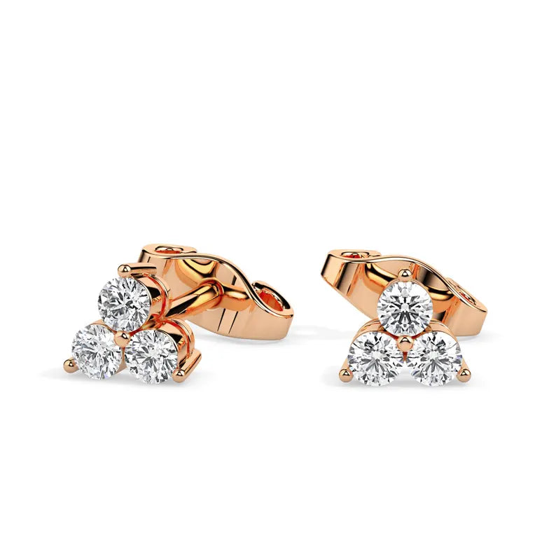 0.44 TCW Round Cut Lab Grown Diamond Three Stone Stud Earrings