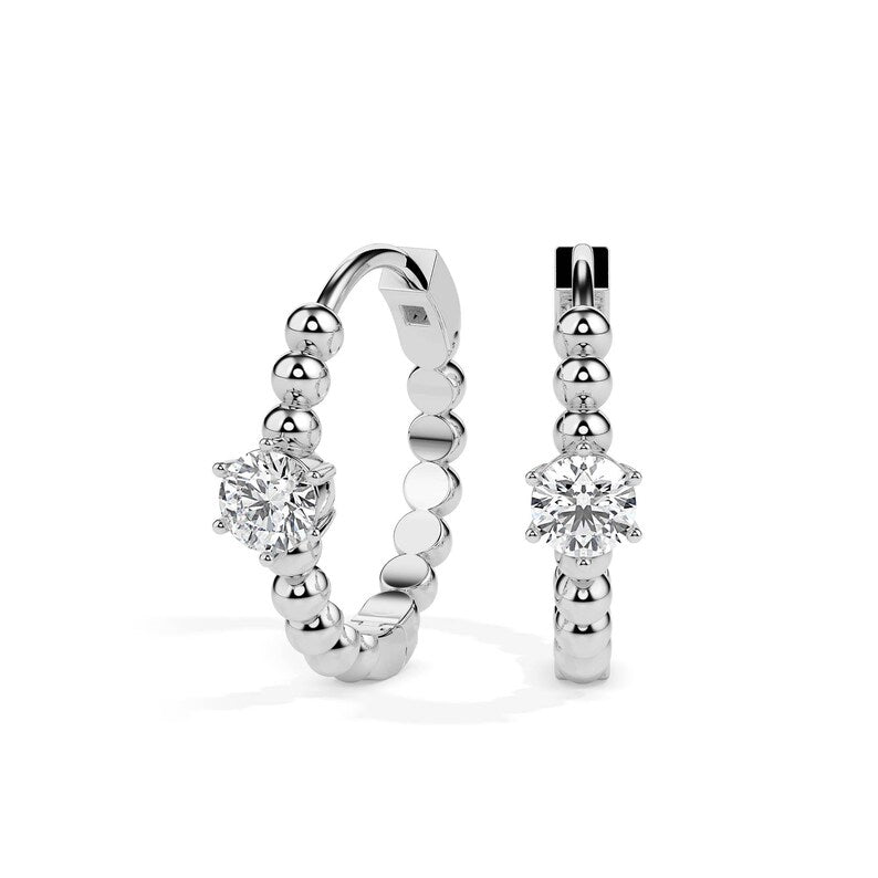 Small Hoop Round Cut Solitaire Diamond Earrings