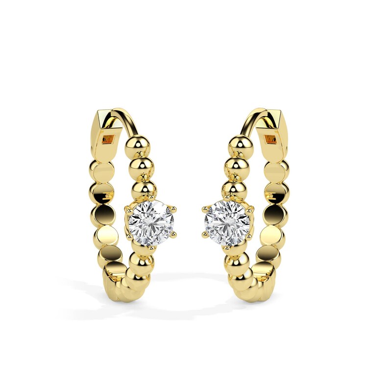 Small Hoop Round Cut Solitaire Diamond Earrings