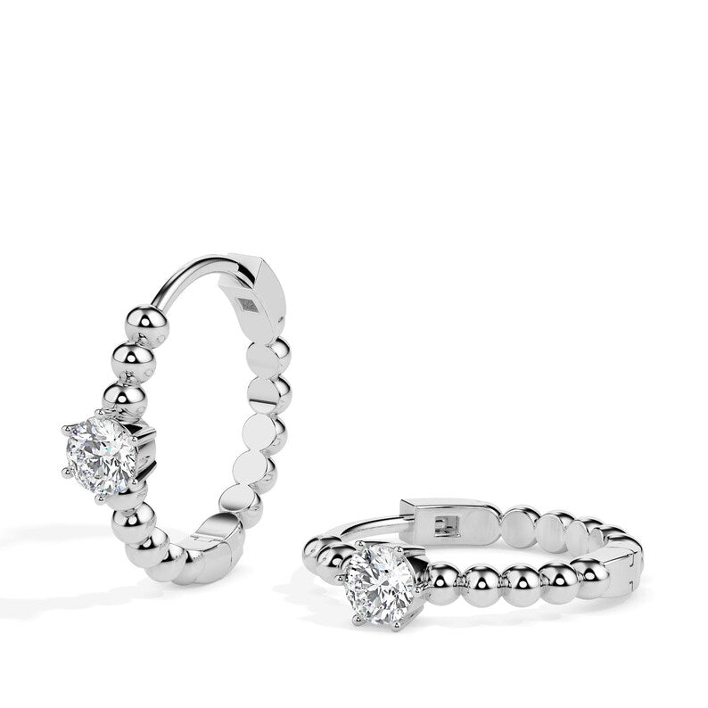 Small Hoop Round Cut Solitaire Diamond Earrings
