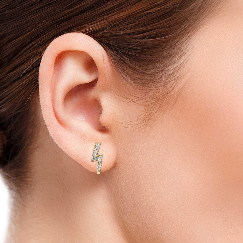 Lighting Bolt Diamond Stud Earrings