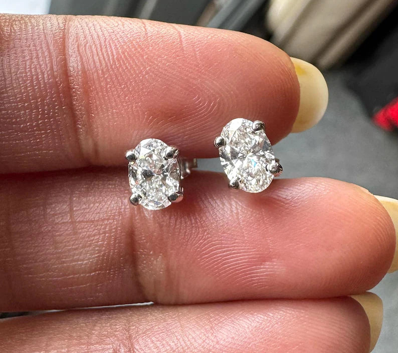1 - 6 Carats Oval Cut Lab Grown Diamond Solitaire Stud Earrings