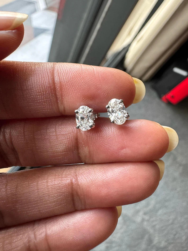 1 - 6 Carats Oval Cut Lab Grown Diamond Solitaire Stud Earrings