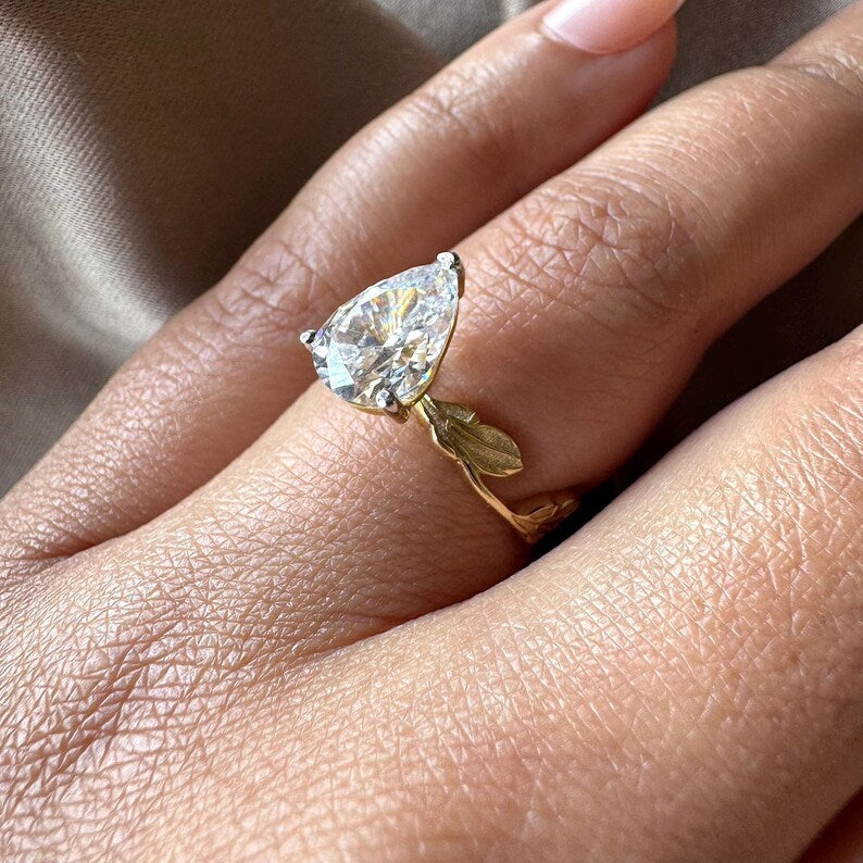 Nature Inspired Pear Cut Engagement Ring