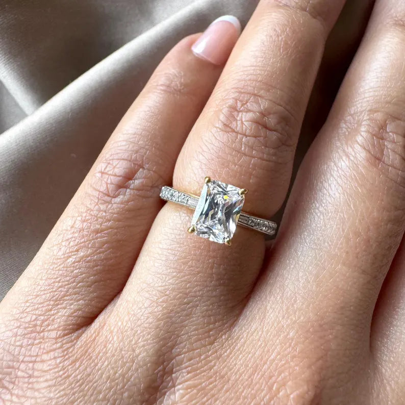 2.00 Carat Radiant Cut Engagement Ring with Tapering Diamond Studded Band