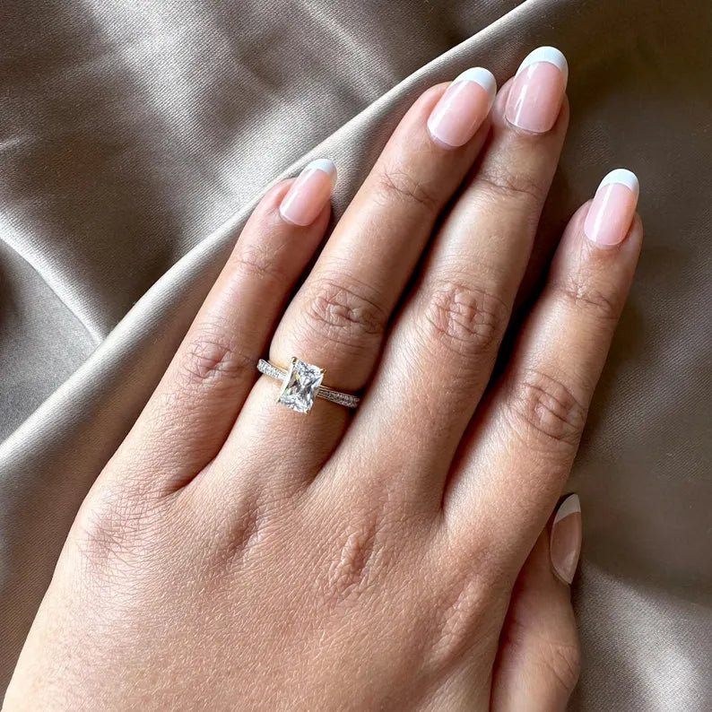 2.00 Carat Radiant Cut Engagement Ring with Tapering Diamond Studded Band