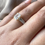 Emerald Cut Lab Grown Diamond Engagement Ring with Hidden Birthstone Solitaire Ring