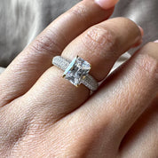 Emerald Cut Lab Grown Diamond Engagement Ring with Hidden Birthstone Solitaire Ring