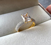 Emerald Cut Lab Grown Diamond Engagement Ring with Hidden Birthstone Solitaire Ring