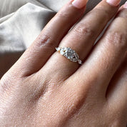 0.85 Carat Round Cut Lab Grown Diamond Engagement Ring with Marquise Diamonds