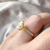 Pear Cut Engagement Ring with Leaf Engraving