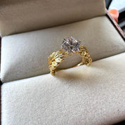 1 Carat Round Cut Lab Grown Diamond Engagement Ring with Leaf Band