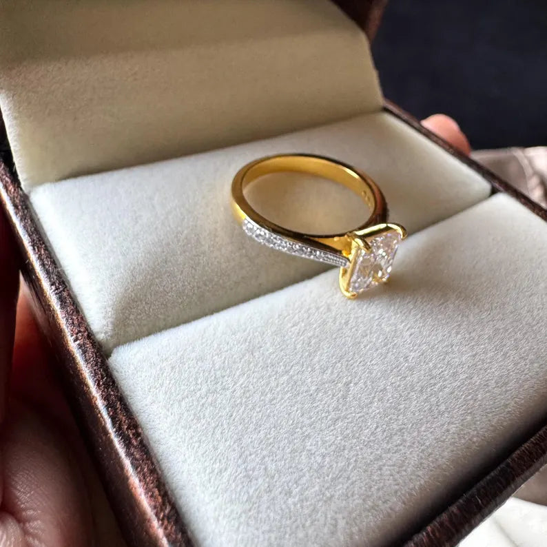 2.00 Carat Radiant Cut Engagement Ring with Tapering Diamond Studded Band