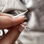 0.85 Carat Round Cut Lab Grown Diamond Engagement Ring with Marquise Diamonds
