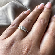 0.85 Carat Round Cut Lab Grown Diamond Engagement Ring with Marquise Diamonds