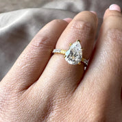 Pear Cut Engagement Ring with Leaf Engraving