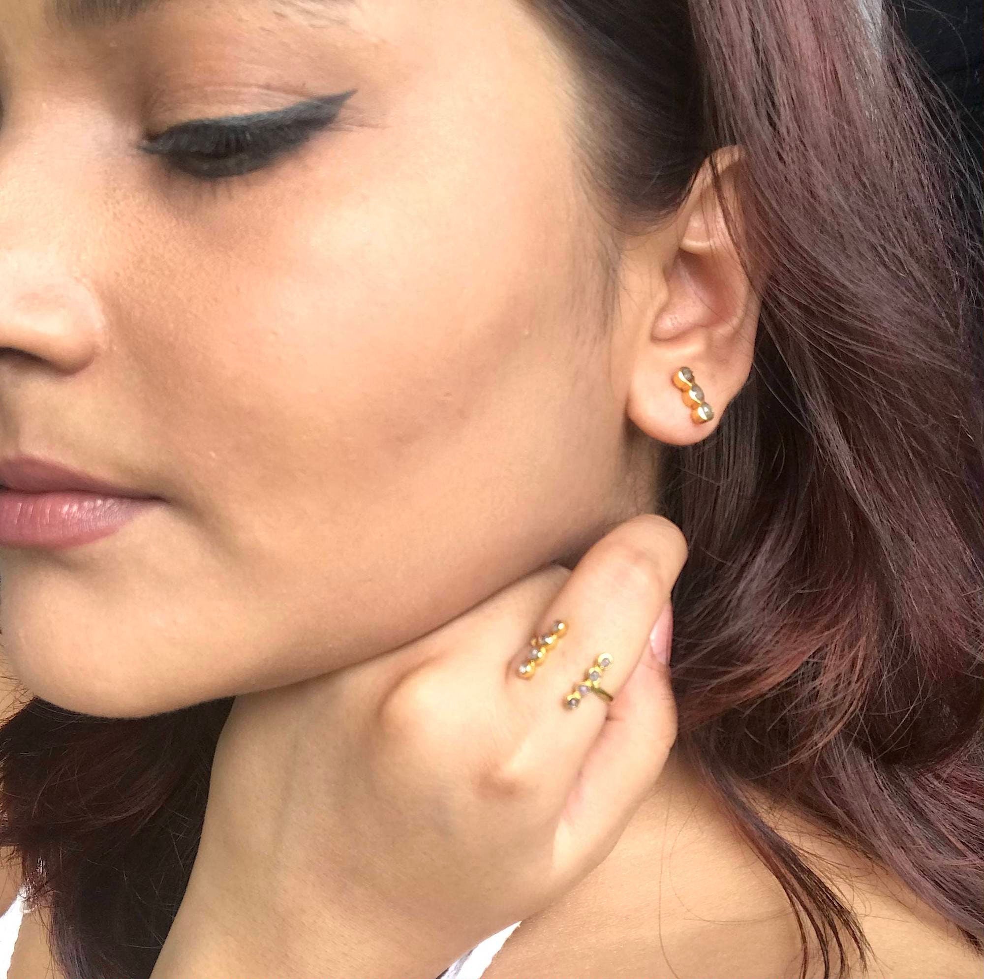 Bezel Bar White Diamond Engagement Ring with Rose Cut Diamond