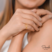 Bezel Bar White Diamond Engagement Ring with Rose Cut Diamond