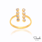 Bezel Bar White Diamond Engagement Ring with Rose Cut Diamond