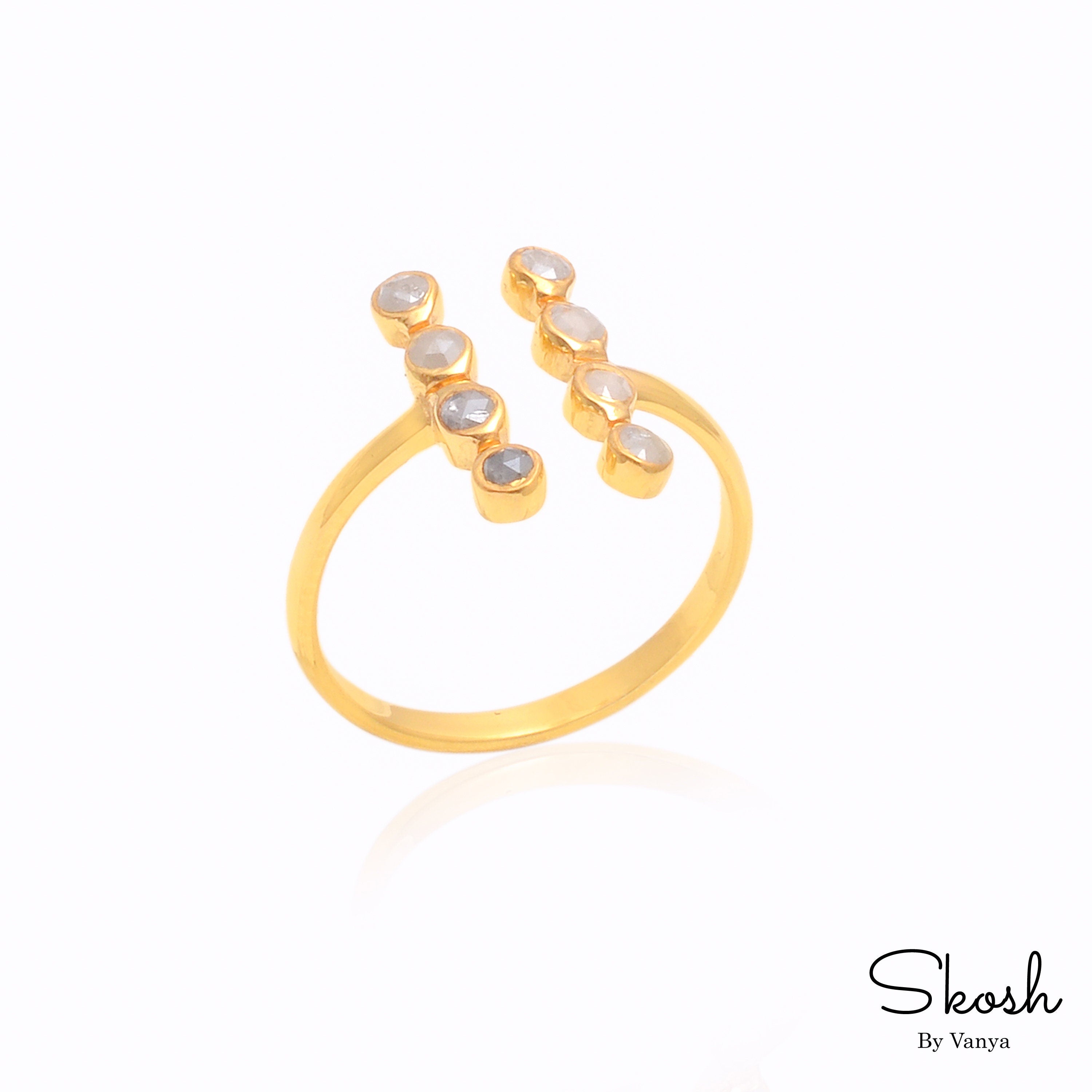 Bezel Bar White Diamond Engagement Ring with Rose Cut Diamond