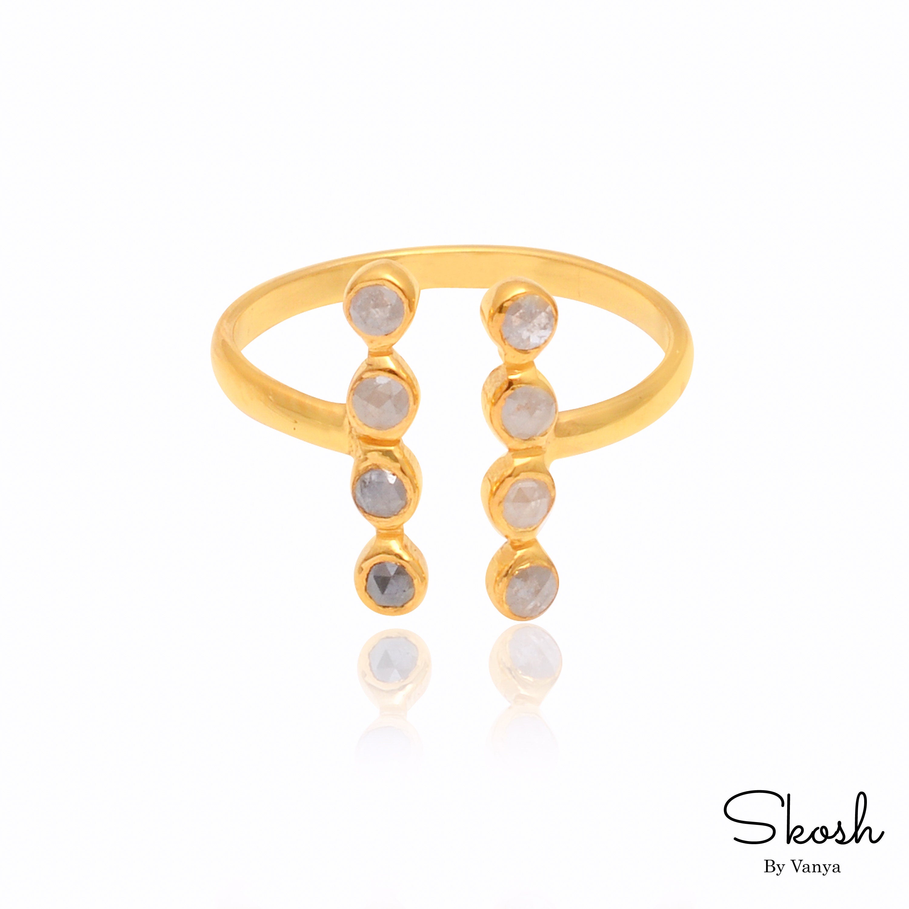 Bezel Bar White Diamond Engagement Ring with Rose Cut Diamond