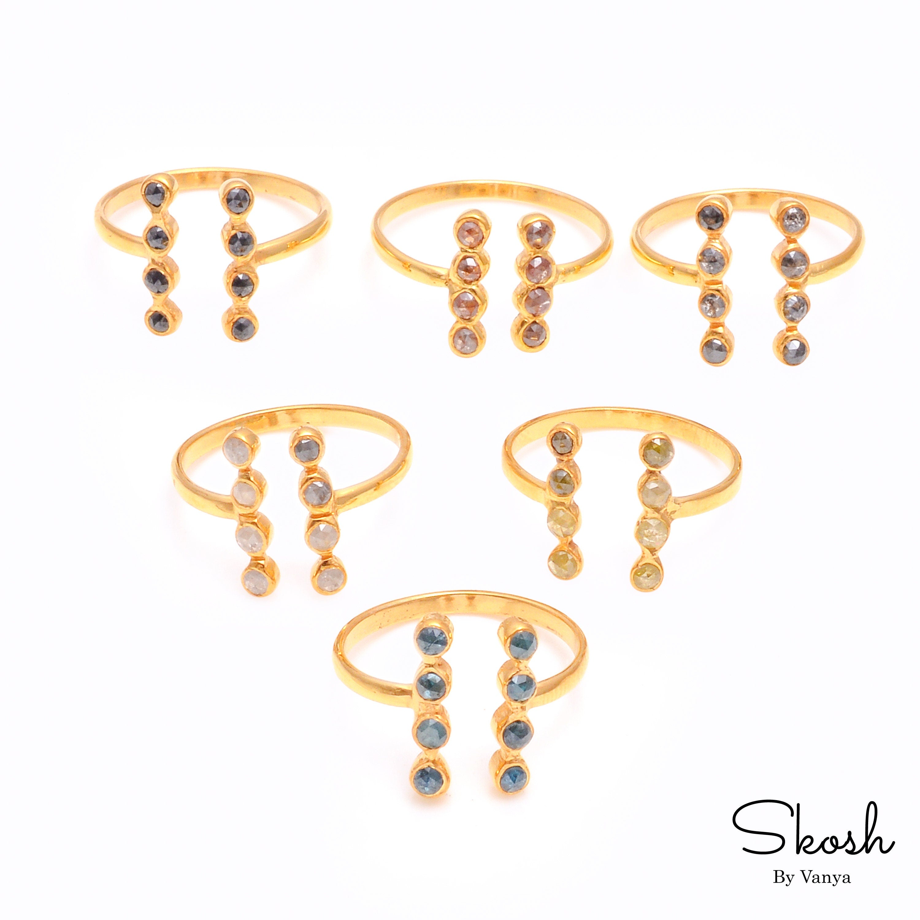 Bezel Bar White Diamond Engagement Ring with Rose Cut Diamond