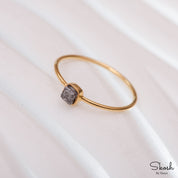 Rough Raw Black Blue Yellow Grey Natural Cube Diamond Stackable Ring