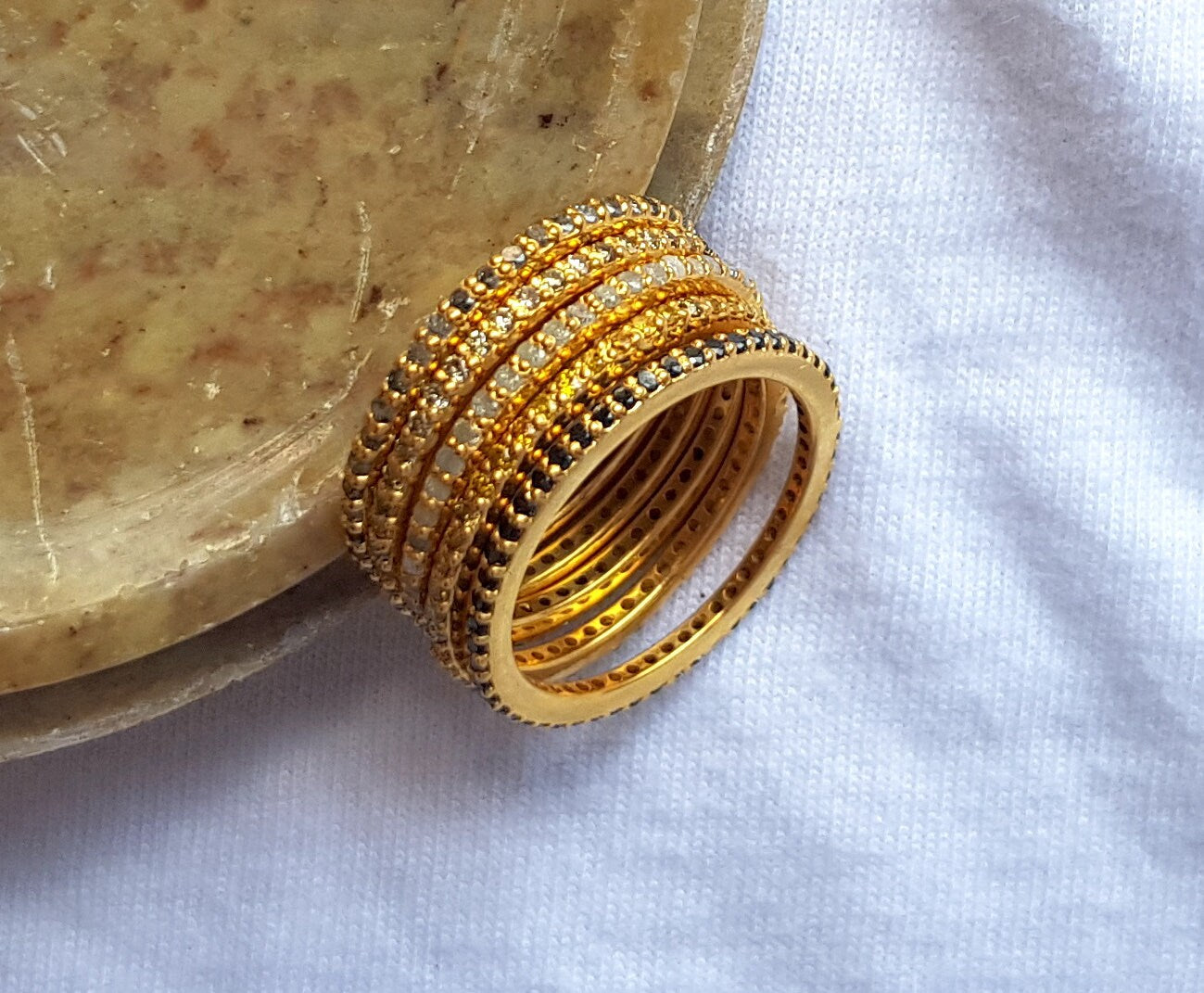 Handmade Black Diamond Stacking Eternity Ring /925 Silver