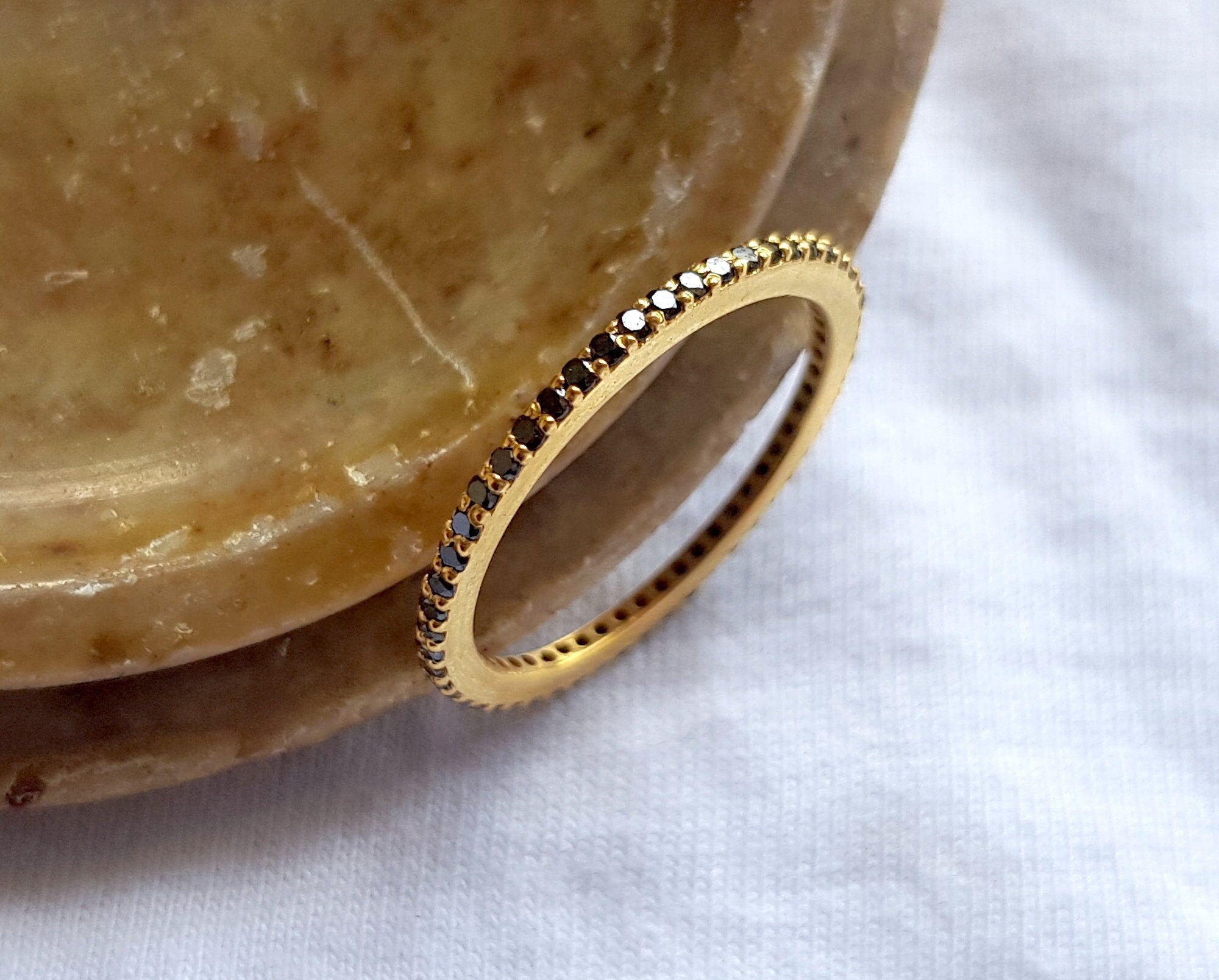 Handmade Black Diamond Stacking Eternity Ring /925 Silver