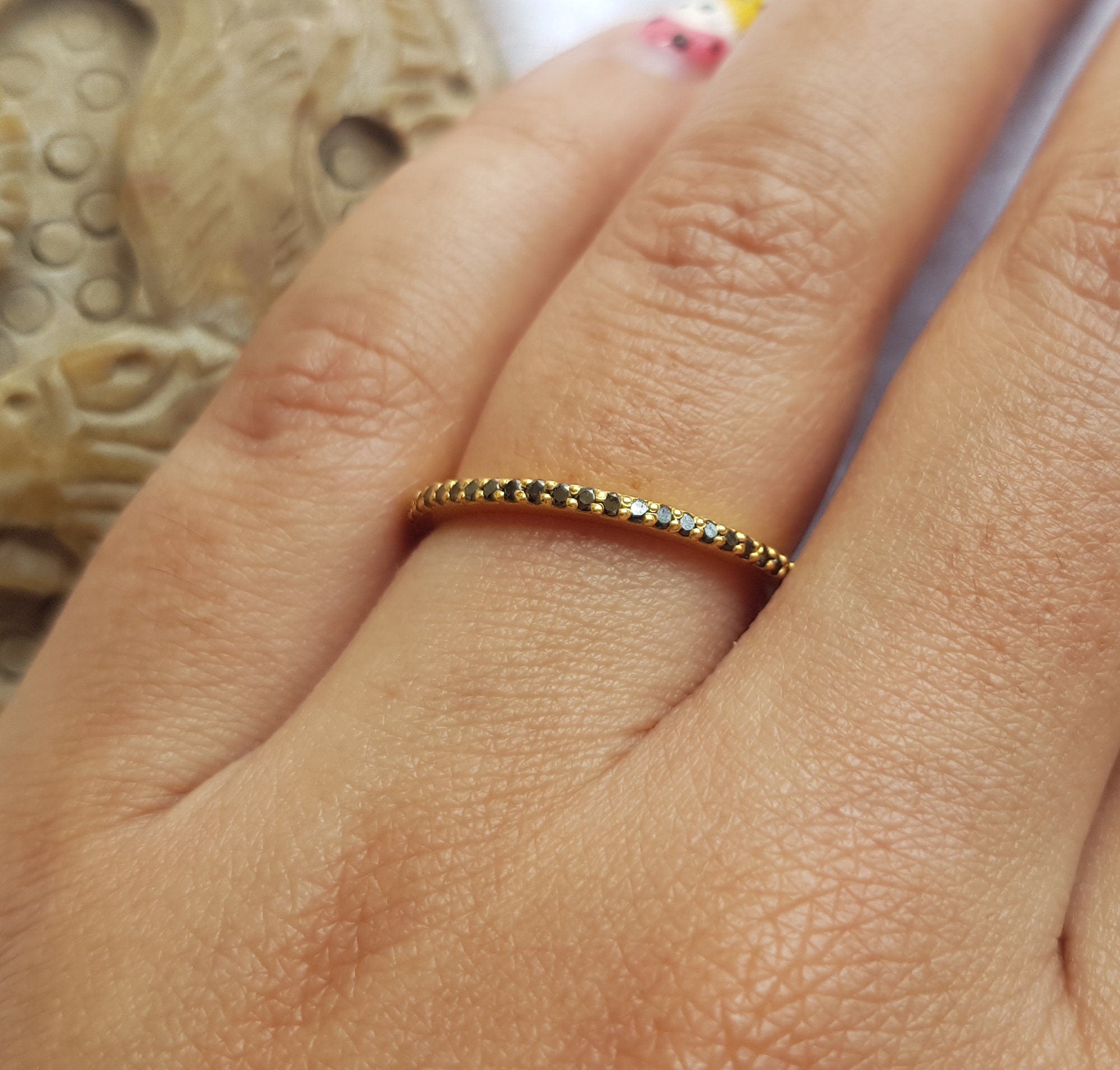 Handmade Black Diamond Stacking Eternity Ring /925 Silver