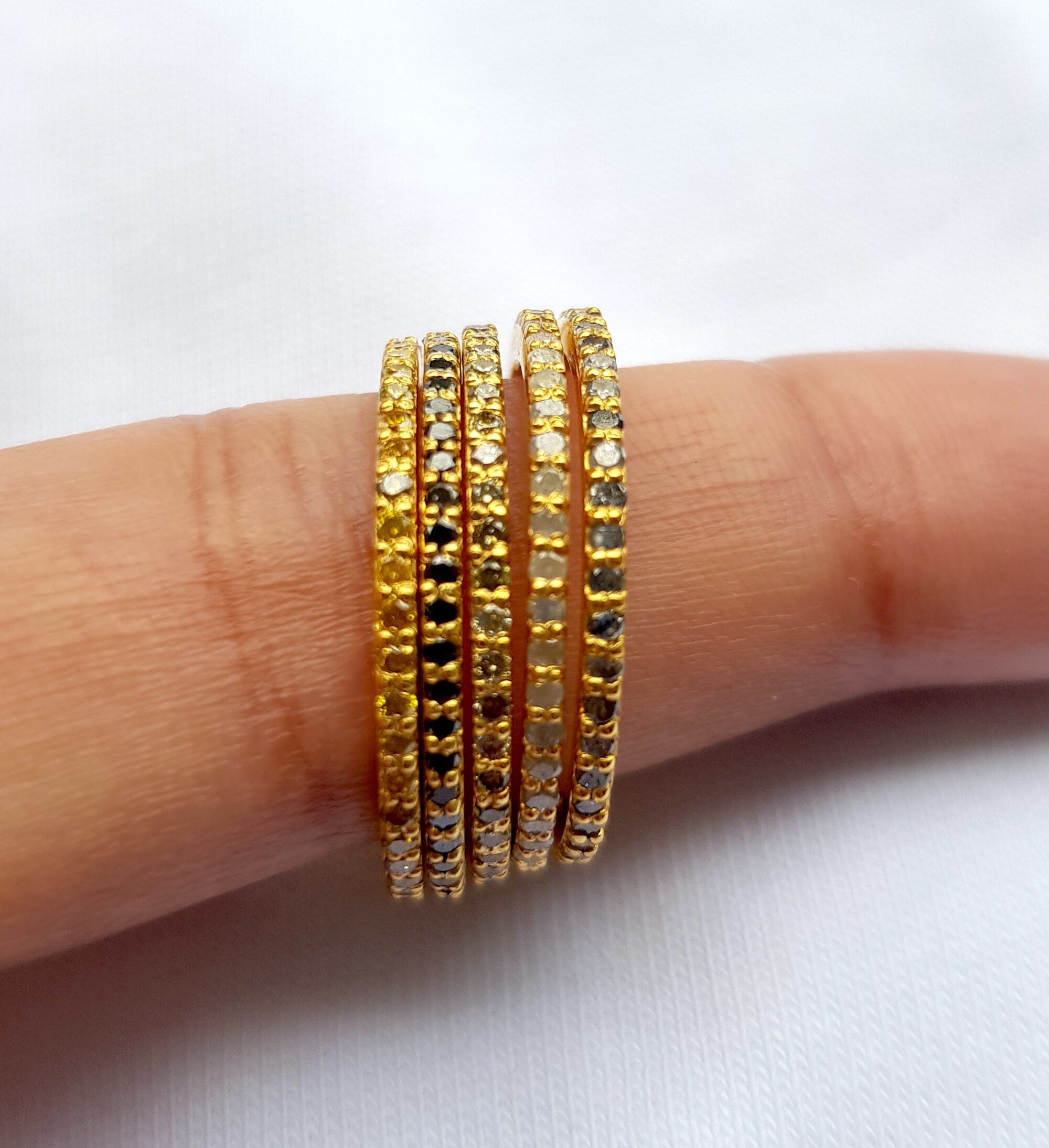 Handmade Black Diamond Stacking Eternity Ring /925 Silver