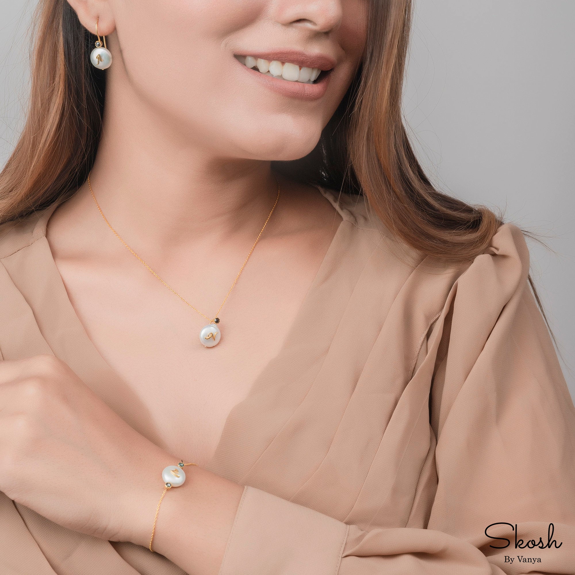 Initial Pearl Pendant Charm Necklace