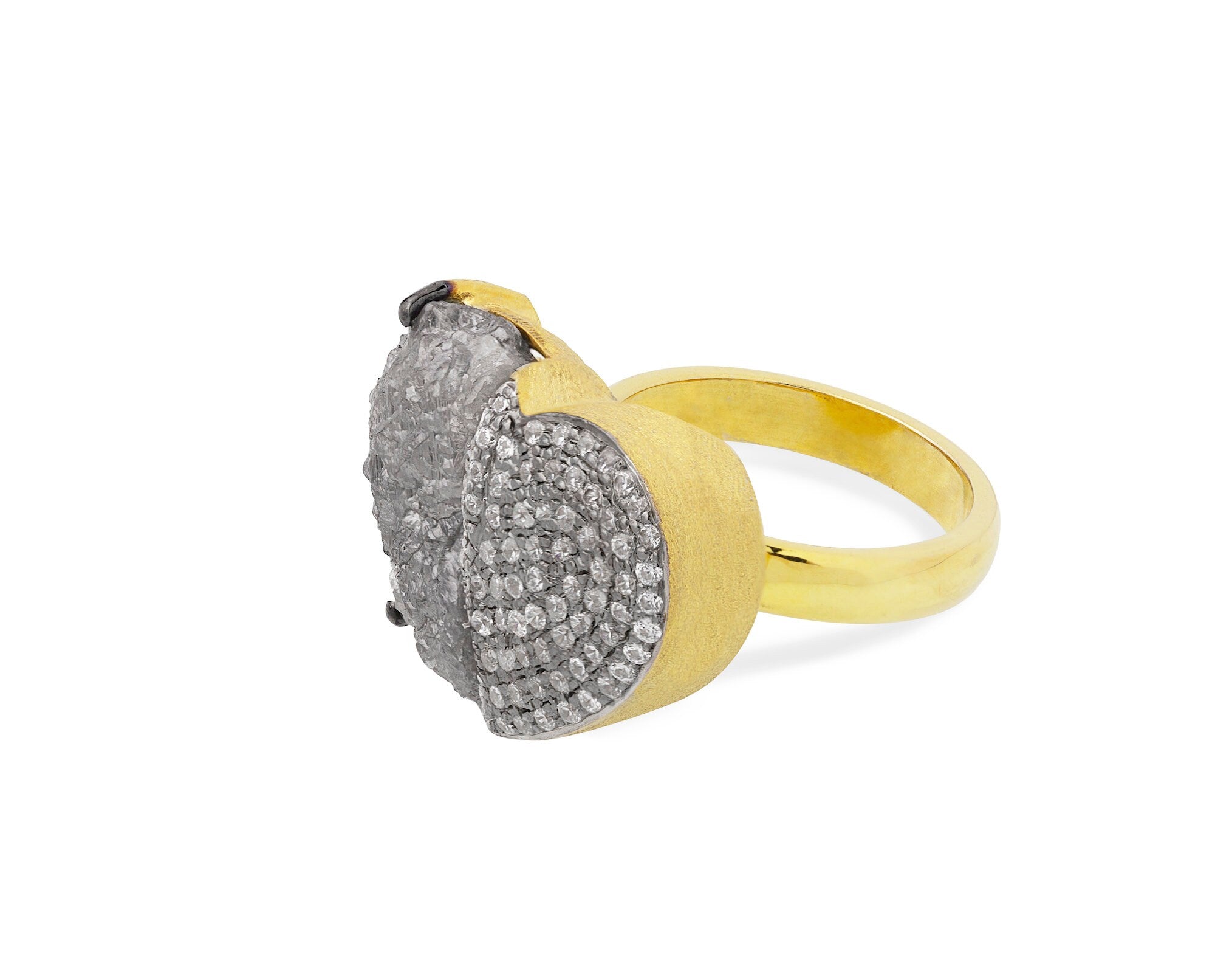 Raw Gray Rough Diamond Heart Ring