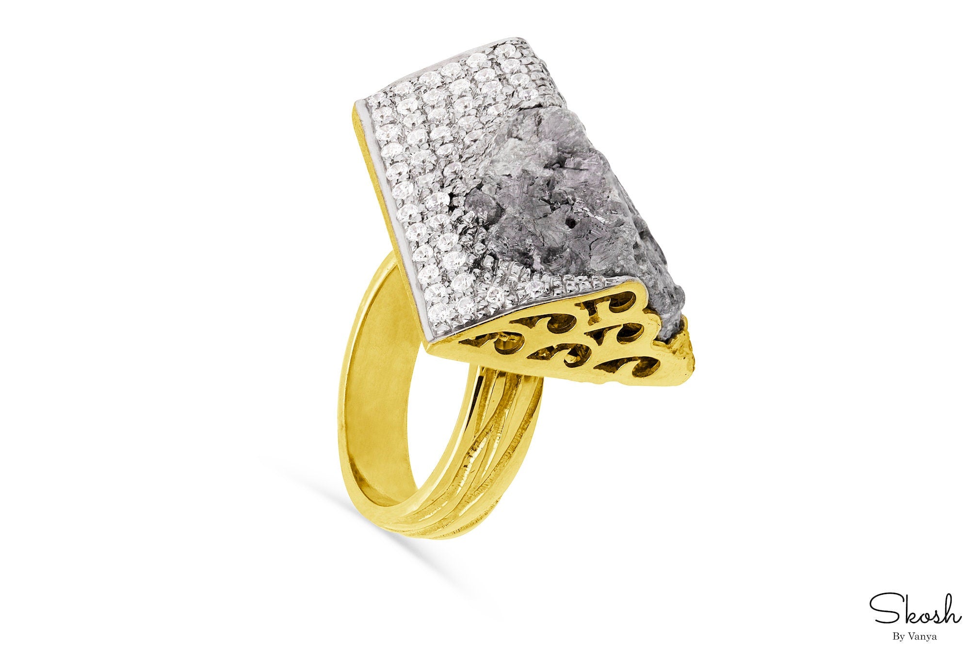 Oversized Raw Gray Diamond Cocktail Ring