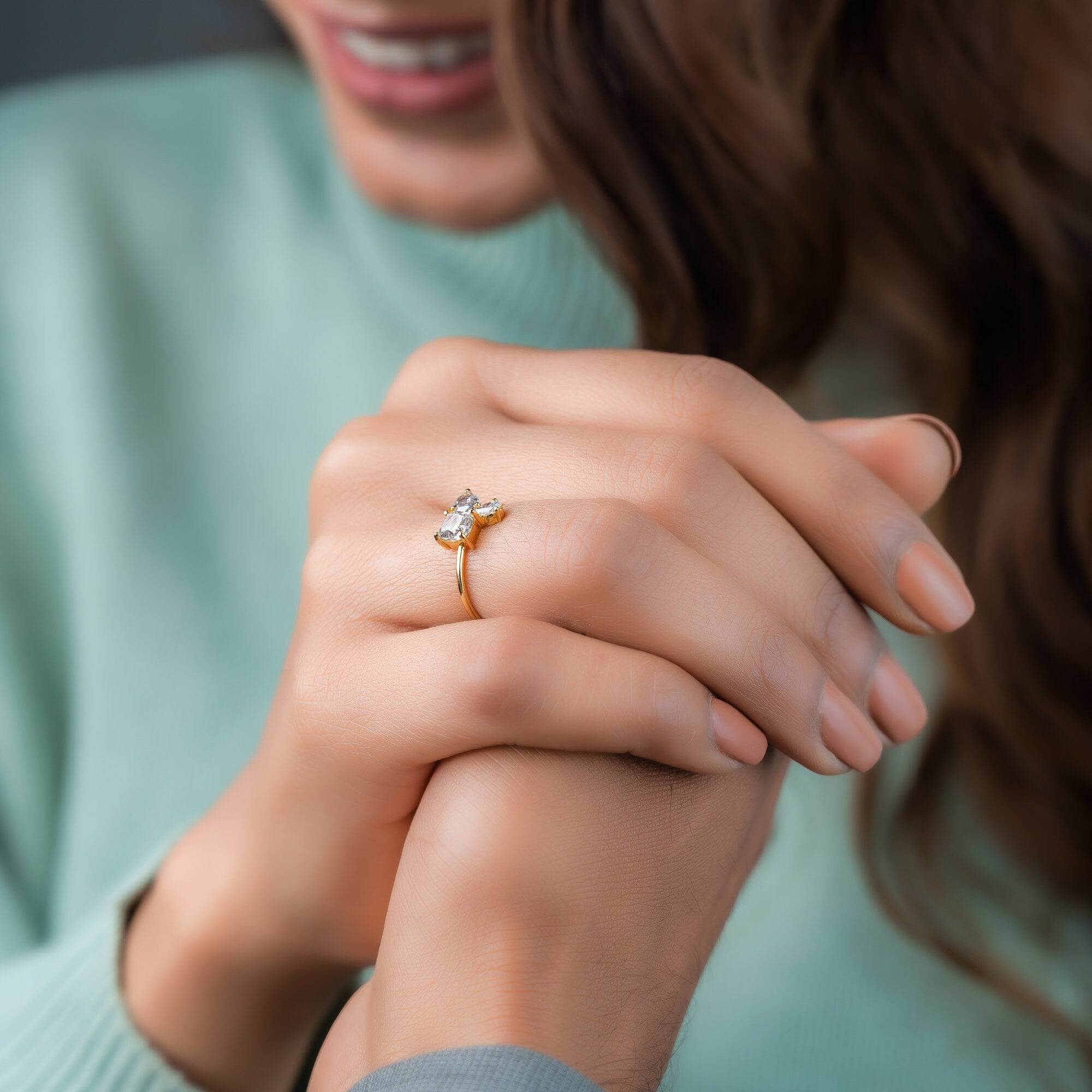 Lab Grown Diamond Pear and Cushion Cut Engagement Ring