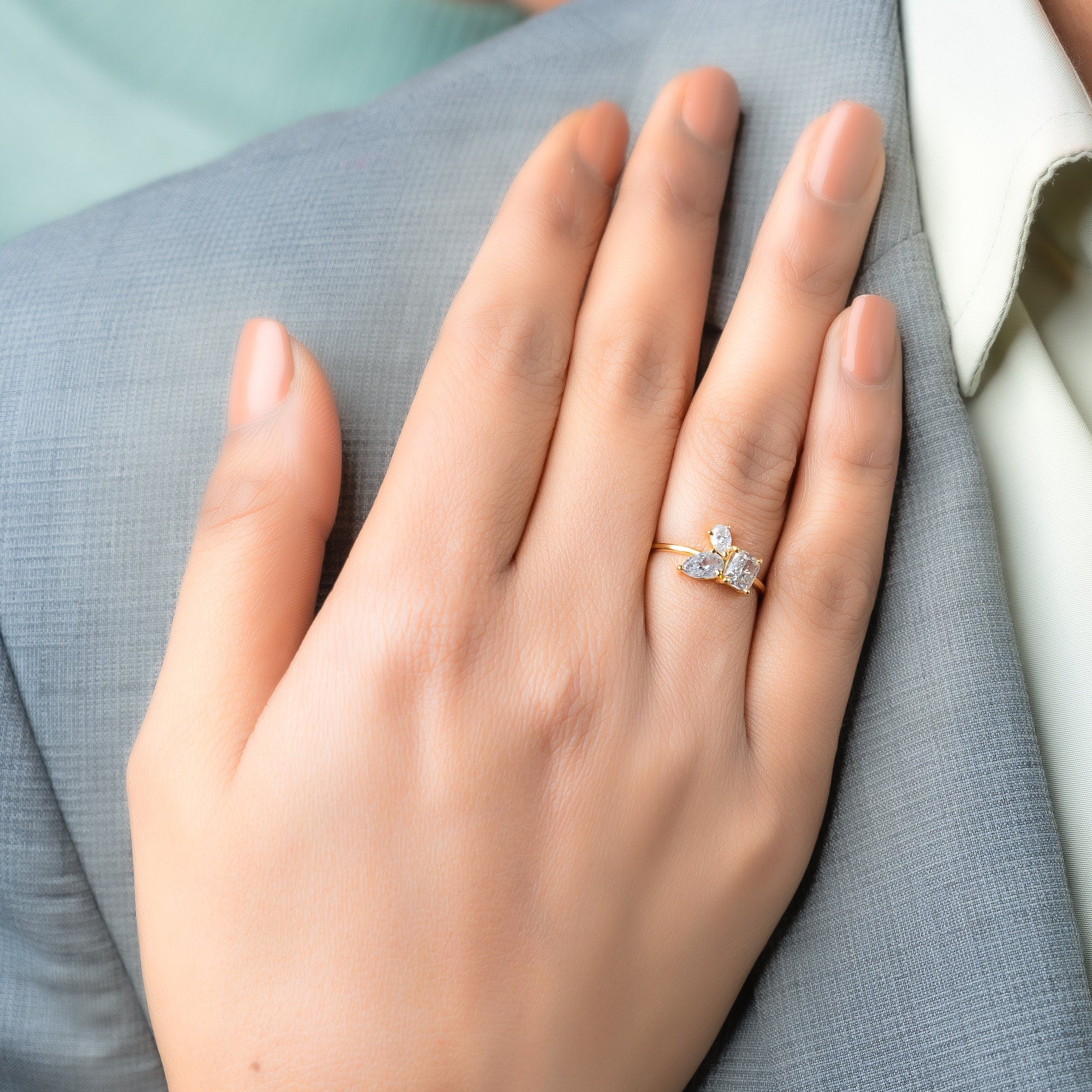 Lab Grown Diamond Pear and Cushion Cut Engagement Ring
