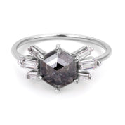 Salt and Pepper Hexagon Solitaire Engagement Ring